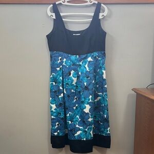 JCPenney Black and Blue Floral Midi Dress